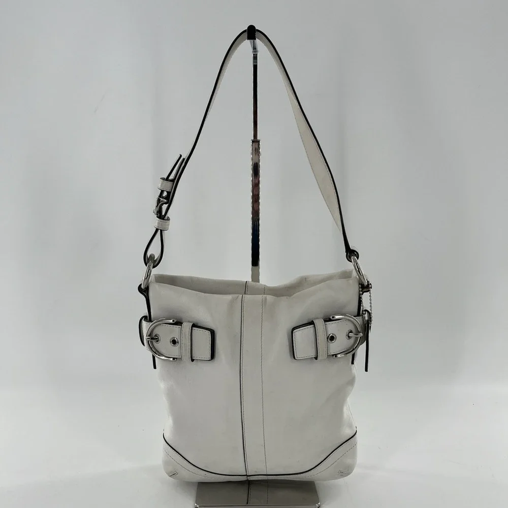 Coach Leather‎ Soho Slim 1453 Hobo Purse Cream Large Silver Buckles Shoulder Bag